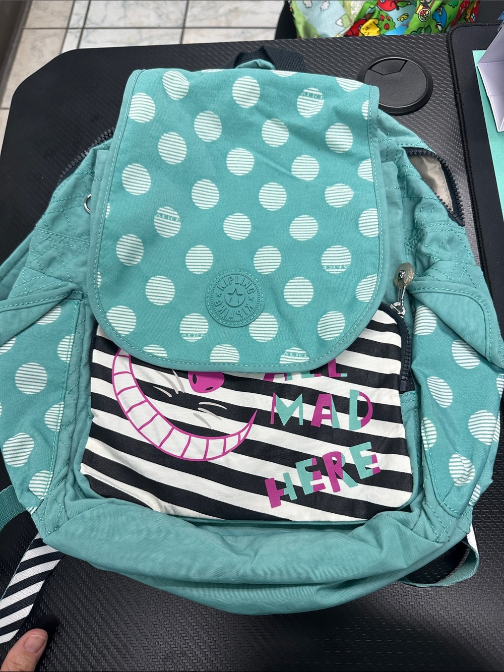 Kipling X Alice in Wonderland mint Green Polka Dot Backpack